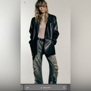 ZARA- Women’s faux leather black blazer-Size Large